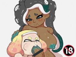 1futa 1girls alternate_breast_size big_breasts blush blushing boobs censored cheek_bulge chocolate_and_vanilla deepthroat fellatio female futa_on_female futa_with_female futanari green_fingers inkling large_breasts marina_(splatoon) nintendo nuranura-san octoling oral pearl_(splatoon) penis simple_background smile smiling splatoon splatoon_2 squid_girl white_background rating:Explicit score:306 user:UnderTheBlue