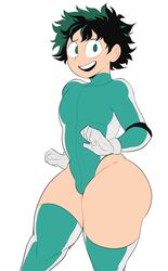 1boy big_ass clothing crossdressing deku detnox femboy flat_colors freckles girly gloves green_eyes green_hair izuku_midoriya looking_at_viewer male_only my_hero_academia open_mouth outfit short_hair solo thick_thighs tight_clothing trap white_background white_skin rating:Questionable score:522 user:Zhidayu