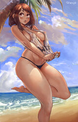 1girls absurd_res barefoot beach bikini black_panties black_underwear blue_sky blush blush_stickers breasts brown_hair cloud cutesexyrobutts_(style) feet female hi_res high_resolution looking_ahead looking_up medium_hair midriff my_hero_academia navel nipples ochako_uraraka outdoors palm_tree pantsu parted_lips sand see-through shexyo shirt sky solo swimsuit tank_top thighs tree underwear very_high_resolution wet wet_clothes wet_shirt white_shirt white_tank_top rating:Questionable score:277 user:TwinkieLord