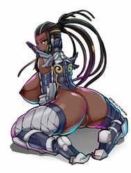 1girls arm_tattoo armor ass black_hair breasts cornrows dark-skinned_female dark_skin female gloves greaves hairlocs huge_ass huge_breasts long_hair looking_at_viewer looking_back master_raven nipples nude ojosnocturnos pussy scarf shoulder_armor sideboob simple_background sitting smile solo spread_legs tattoo tekken thighhighs white_background rating:Explicit score:54 user:Shaded_Cube