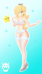 1girls :3 blonde_hair blue_eyes bra breasts crown earrings female hair_over_one_eye heels highres hips human lingerie lipstick long_hair looking_at_another luma magnus-bowser mario_(series) mostly_nude nail_polish nintendo nipples nipples_visible_through_clothing panties princess_rosalina pussy see-through see-through_bikini see-through_bra see-through_panties smile stockings straight_hair super_mario_galaxy thick thick_thighs thighhighs thighs uncensored underwear watermark wide_hips rating:Questionable score:26 user:bot