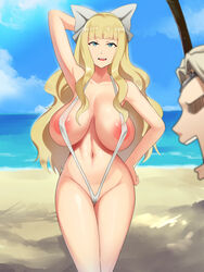 1boy 1girls alternate_breast_size beach big_breasts blonde_hair blue_eyes breasts charlotte_(fire_emblem) devilukez faceless_male fire_emblem fire_emblem_fates huge_breasts large_breasts light_blue_eyes long_hair nintendo nipples ocean pussy seaside solo_focus summer thong_bikini thong_leotard uncensored wide_hips xander_(fire_emblem) rating:Questionable score:38 user:DBKX