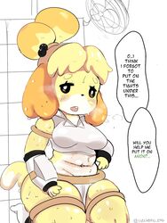 animal_crossing anthro big_ass canine cosplay isabelle_(animal_crossing) nintendo sweat tail tanuk_kun thick_thighs thighs wagging wide_hips year_request rating:Explicit score:33 user:jfjf