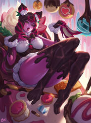 1girls citemer curled_hair dessert donut doughnut evelynn feet female heels league_of_legends long_nails red_heels red_lipstick seductive seductive_smile strawberry sugar_rush_evelynn sugar_rush_series sweets thighhighs yellow_eyes rating:Questionable score:193 user:ugaugaugau12e