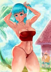 1girls bulma_briefs busty dragon_ball dragon_ball_(classic) female female_focus hourglass_figure master_roshi pinup pinup_pose pose posing solo tagme tuomashart wide_hips rating:Questionable score:111 user:hh3398