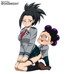 1boy 1girls ass balls black_hair blush drooling female from_behind kneehighs large_breasts looking_back male minoru_mineta momo_yaoyorozu my_hero_academia on_knees panties panties_down penetration penis pleasure_face purple_hair saliva school_uniform sex shoganight size_difference small_penis standing straight u.a._school_uniform white_background rating:Explicit score:474 user:CatYomi