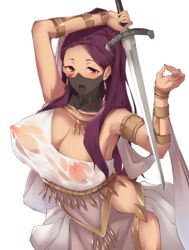 1girls bare_thighs breasts brown_eyes cleavage commission covered_nipples dancer dancer_outfit female female_only fire_emblem fire_emblem:_three_houses flugel_(kaleido_scope-710) harem_outfit highres large_breasts long_hair looking_at_viewer mouth_veil naughty_face nintendo nipples open_mouth petra_macneary post-timeskip purple_hair see-through see-through_clothing skeb_commission solo sweat sword thighs tongue tongue_out veil weapon wet_clothes white_background rating:Questionable score:144 user:kris923