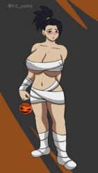 1girls black_eyes black_hair breasts dark-skinned_female dark_skin dragon_ball dragon_ball_super earrings female h3_sama halloween kale mummy_costume ponytail saiyan short_hair spiky_hair rating:Explicit score:14 user:H3Thor