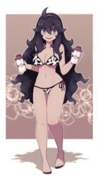 1girls bikini breasts cow_bikini cow_print eye_contact female hairband hex_maniac lamb-oic029 long_hair looking_at_viewer milk_bottle nails nintendo pokemon pokemon_xy purple_eyes purple_hair purple_nails smile solo standing thighs rating:Questionable score:87 user:Ugabuga