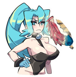 1boy 1girls animal_genitalia animal_penis bestiality big_breasts blue_eyes blue_hair blush breasts clair_(pokemon) druddigon erection eye_contact feral_smegma gerph gloves interspecies leotard looking_at_viewer nintendo penis pokemon pokemon_gsc pokemon_hgss pokephilia ponytail scaled_penis scales smegma white_background rating:Explicit score:225 user:Ugabuga