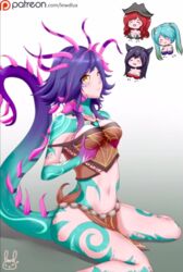 flower_in_hair league_of_legends lewdlux lizard_girl loincloth neeko riot_games sitting small_breasts yellow_eyes rating:Questionable score:73 user:BIGgourami