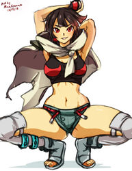 1girls anklet belly_button black_hair breasts cloak looking_at_viewer midriff minacream pokemon pokemon_oras red_eyes sports_bra thick_thighs thighs toes zinnia_(pokemon) rating:Explicit score:87 user:LordofDodos