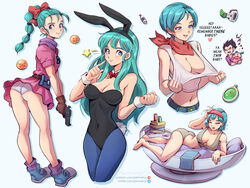 ass blue_eyes blue_hair bra bra_(dragon_ball) bra_briefs breasts bulma bulma_(bunny) bulma_briefs bulma_briefs_(frieza_saga) bunny_costume bunny_ears bunny_girl bunny_tail bunnysuit cleavage dragon_ball dragon_ball_(classic) dragon_ball_super dragon_ball_z eyewear_removed female jammeryx mother_and_daughter multiple_poses panties shounen_jump smile teenage_bulma underboob upskirt vegeta rating:Questionable score:511 user:Freezer88