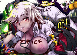 condom female guilty_gear guilty_gear_xrd halloween jack-o'_valentine looking_at_viewer r-e-l-o-a-d red_eyes white_hair rating:Explicit score:115 user:Haremfucker665