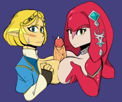 1boy 2girls amber_eyes blonde_hair breast_docking double_paizuri edit female green_eyes highres jewelry link link_(breath_of_the_wild) looking_at_viewer male mipha multiple_girls necklace nervous nintendo offscreen_character paizuri paizuri_under_clothes penis precum princess_zelda ragingbarbarians simple_background sweatdrop symmetrical_docking tears_of_the_kingdom the_legend_of_zelda unseen_male_face zelda_(tears_of_the_kingdom) zora rating:Explicit score:161 user:LawrenceofHyrule