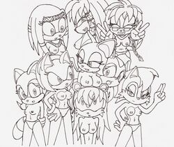 amy_rose anthro archie_comics bat breasts cream_the_rabbit echidna female female_only fur furry furry_only gesture hedgehog interspecies julie-su lara-su long_hair mammal marine_the_raccoon mina_mongoose mobian_(species) mongoose monochrome monotreme multiple_girls rabbit raccoon rodent rouge_the_bat sally_acorn sega short_hair sonic_(series) sonic_satam sonic_the_hedgehog_(archie) sonic_the_hedgehog_(comics) sonic_the_hedgehog_(series) sonikdude750 tikal_the_echidna topless uncensored underwear v viverrid rating:Explicit score:3 user:bot