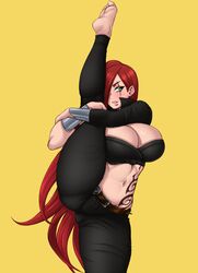 1girls big_breasts breasts cleavage female female_only flexible katarina_du_couteau large_breasts league_of_legends legs_up red_hair solo splits spread_legs standing vertical_splits vicsenpai rating:Questionable score:167 user:justausername