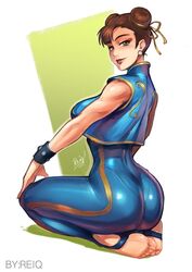 1girl artist_name asian_clothing ass ass_focus athletic_female blue_bodysuit blue_clothing butt chinese_clothes chun-li dat_ass feet feet_together female_only fighter fully_clothed green_background green_eyes looking_at_viewer lusciousnet reiq shiny_clothes simple_background sitting soles stirrup_legwear street_fighter thick_thighs tight_clothing tight_fit toeless_legwear toned_female traditional_clothes twitter white_background wristbands rating:Questionable score:494 user:Vincentolog