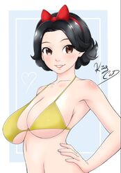 1girls big_breasts bikini black_hair breasts brown_eyes cleavage disney disney_princess female hairbow hand_on_hip large_breasts noboru_revista short_hair snow_white_(disney) snow_white_and_the_seven_dwarfs teenager voluptuous rating:Questionable score:64 user:TheKindHaremMaster