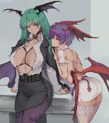 2demons 2girls absurd_res ass bat_wings belt bent_over big_breasts blouse business_suit choker cleavage clothing collared_blouse collared_shirt cutesexyrobutts darkstalkers demon eye_contact female female_only formal green_eyes green_hair half-closed_eyes harness head_wings high_resolution hourglass_figure incest lilith_aensland lingerie long_hair looking_at_viewer looking_back medium_breasts miniskirt monster_girl morrigan_aensland multiple_girls nipple_bulge nipples nipples_visible_through_clothing open_clothes pantyhose pencil_skirt pendant petite pink_hair purple_hair red_eyes rope shirt short_hair siblings sisters size_difference skirt stockings succubus suit thick thick_thighs thighhighs thighs tight_clothing tights very_high_resolution white_legwear wings yuri rating:Questionable score:423 user:Ugabuga