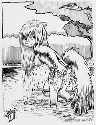 1990s 1999 20th_century animaniacs anthro ass beiro comic crosshatching female female_only fur furry looking_back minerva_mink mink monochrome nipples outdoors solo tagme vulva washing rating:Explicit score:10 user:bot