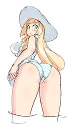 1girls ass big_ass big_breasts blonde_hair blush breasts dress elbow female green_eyes hat lillie_(pokemon) long_hair looking_back nintendo nisetanaqa panties pokemon pokemon_sm polka_dot_panties standing sun_hat thick_thighs thighs underwear white_hat white_panties white_underwear yellow_hair rating:Questionable score:250 user:Ugabuga