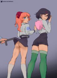 2girls ass backpack bag baton biting_lip black_hair blue_eyes clothing edit female femsub human jacket kunio-kun kyoko_(kunio-kun) legwear letterman_jacket long_hair looking_at_viewer looking_back male misako_(kunio-kun) multiple_girls multiple_subs naftosaur no_panties orange_hair outerwear police ponytail river_city_girls short_hair skirt skirt_lift thighhighs tonfa varsity_jacket rating:Explicit score:414 user:ColorworksFan