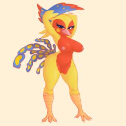 2021 animal_crossing anthro armpits arms_up big_breasts bird bird_feet feathers furry gammainks nintendo nipples phoebe_(animal_crossing) tail rating:Explicit score:17 user:Gamma1658