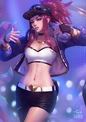 akali cap choker crop_top eyelashes eyeshadow female female_focus female_only hat k/da_akali k/da_series league_of_legends light-skinned_female light_skin mascara midriff ponytail purple_hair raikoart short_hair shorts slim solo solo_female solo_focus strapless strapless_top strapless_topwear tubetop rating:Safe score:153 user:mrbruh12