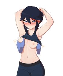 1girls armpits arms_behind_head arms_up blush breast_grab breasts clothed disembodied_hand eyebrows_visible_through_hair female kill_la_kill looking_at_viewer matoi_ryuuko medium_breasts pudgeruffian shaved_armpit shirt_lift topless tying_hair rating:Explicit score:426 user:justausername