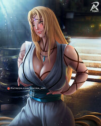 1girls alternate_version_available bare_arms bare_shoulders big_breasts blonde_female blonde_hair blush body_markings boruto:_naruto_next_generations breast_grab breast_squeeze brown_eyes busty cleavage detailed_background face_markings female female_focus female_only forehead_jewel forehead_mark hand_on_breast highres inner_sideboob jewelry large_breasts lips lipstick long_hair makeup mature mature_female milf nail_polish naruto naruto_(classic) naruto_(series) naruto_shippuden necklace pink_lips pink_lipstick pink_nail_polish pink_nails pinup presenting_breasts realistic shounen_jump sleeveless sleeveless_dress solo solo_female solo_focus tonyraart tsunade very_long_hair voluptuous wide_hips rating:Questionable score:54 user:mantisprey