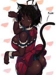 1girls absurdres ahoge ahoge_catgirl_(kevbot) ass big_ass big_breasts black_hair breasts catgirl dark-skinned_female dark_skin earrings fake_tail female female_only highres hoop_earrings kevbot large_breasts looking_at_viewer looking_back original red_eyes short_hair solo very_dark_skin rating:Questionable score:225 user:justausername