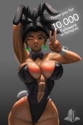 abs black_eyes black_hair bunny_ears bunny_girl bunny_tail bunnysuit cleavage dragon_ball elitenappa female female_only female_saiyan huge_breasts kefla potara_earrings red_lipstick saiyan solo victory_pose wink rating:Questionable score:200 user:moistlover