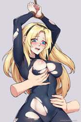 1girls allen_skies allen_skies02 arms_up blonde_hair blue_eyes blush bodysuit bondage bound bound_wrists breasts disembodied_hand disembodied_hands female female_focus female_only grabbing grabbing_another's_breast grabbing_breasts groping groping_breasts hair_ornament hairband hands_tied league_of_legends long_hair luxanna_crownguard nipples pink_nipples questionable_consent restrained ripped_bodysuit rope solo solo_female solo_focus tied_hands tied_up torn_clothes very_high_resolution rating:Explicit score:133 user:BlueVertig0