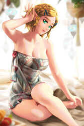 1girls 5_fingers 5_toes aqua_eyes bedroom_eyes blonde blonde_hair braided_hair breasts breath_of_the_wild cleavage clothed_female curvy esther-shen eyeliner feet female female_focus female_only foot_out_of_frame hairclip hand_in_hair hand_on_foot hylian large_breasts looking_at_viewer nintendo photo pointy_ears princess_zelda royalty short_hair solo tears_of_the_kingdom the_legend_of_zelda towel towel_only voluptuous zelda_(tears_of_the_kingdom) rating:Questionable score:181 user:TheKindHaremMaster