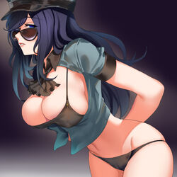 1girls arms_behind_back aviator_sunglasses bangs black_bra black_panties blue_eyes blue_hair bondage bra breasts brown-tinted_eyewear caitlyn_kiramman cameltoe covered_nipples crop_top elegant female hat large_breasts league_of_legends leaning_forward light-skinned_female light_skin long_hair looking_at_viewer looking_over_eyewear looking_over_glasses navel neckerchief nipple_bulge officer_caitlyn pale-skinned_female pale_skin panties parted_lips pd pokies police police_hat police_uniform policewoman solo sunglasses swept_bangs tinted_eyewear underwear undressing uniform rating:Safe score:310 user:Shaded_Cube