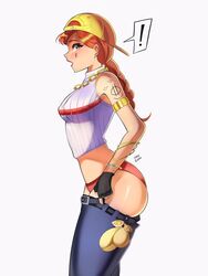 anime_style ass aura_(fortnite) female fortnite fortnite:_battle_royale ginger_hair hat inugaami large_breasts partially_clothed red_panties removing_clothing shocked rating:Questionable score:72 user:USER47007