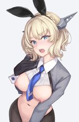 1girls big_breasts blonde_hair blouse blue_eyes breasts bunny_ears colorado_(kantai_collection) cuffs eyelashes eyeliner female female_only gloves kantai_collection lingerie looking_at_viewer makeup medium_hair nipples open_mouth pantyhose pubic_hair reverse_bunnysuit rokuwata_tomoe shirt tears rating:Explicit score:33 user:whoiswho808