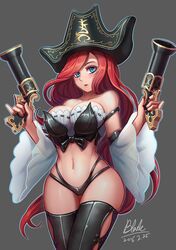 big_breasts black_panties blue_eyes fully_clothed highleg holding_weapon league_of_legends miss_fortune no_pants panties pirate provocative qblade red_hair thighhighs rating:Explicit score:179 user:BigCummedMFAss