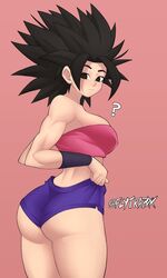 1girls ? ass big_ass black_eyes breasts caulifla dragon_ball dragon_ball_super eye_contact female flytrapxx looking_at_viewer muscular_female pink_background saiyan shorts shorts_pull sideboob thick_thighs thighs rating:Questionable score:257 user:Ugabuga