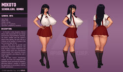  bimbo black_hair black_socks character_sheet female glasses long_hair red_skirt suspenders vitalis  rating:explicit score: user:karlthewizard