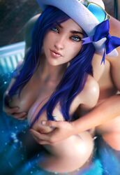 1girls above_view alternate_costume ambiguous_penetration anal anal_sex blue_eyes blue_hair breast_grab breasts caitlyn_kiramman eyelashes eyeshadow female from_behind hat league_of_legends long_hair looking_at_viewer naughty_face nude nude_female pale_skin penetration pool pool_party_caitlyn pool_party_series riot_games seductive_eyes seductive_look sevenbees sex slim sun_hat uncensored underwater_sex vaginal_penetration water wet rating:Explicit score:300 user:ugaugaugau12e