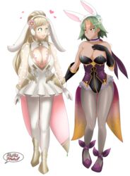 alternate_costume bare_arms bare_shoulders big_breasts blonde_hair blush blush_stickers bunny_ears bunny_girl bunnysuit cleavage collarbone elbow_gloves fire_emblem fire_emblem_heroes gloves green_eyes green_hair laegjarn_(fire_emblem) large_breasts long_hair multicolored_hair nintendo red_eyes redradrebel see-through sharena_(fire_emblem) sharena_(spring)_(fire_emblem) short_hair smile rating:Questionable score:23 user:kris923