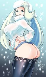 1girls ass big_ass big_breasts blue_eyes breasts bursting_butt curvy_figure earrings female hat human kenron_toqueen long_hair mature_female melony_(pokemon) milf mother nintendo panties pants_down pokemon pokemon_ss solo spankable standing thick_thighs thighs white_hair rating:Questionable score:165 user:Ugabuga