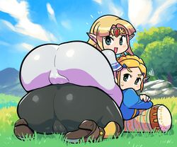 2girls a_link_between_worlds ass ass_stack big_ass big_butt bimbo blonde blonde_hair braided_hair breath_of_the_wild butt crap-man fat_mons female female_only huge_ass huge_butt looking_at_viewer looking_back nintendo princess_zelda stacked the_legend_of_zelda thick_thighs wariza wide_hips zelda_(a_link_between_worlds) zelda_(breath_of_the_wild) rating:Explicit score:203 user:justausername