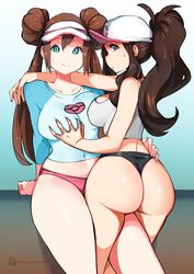 2girls alternate_breast_size artist_name ass bare_legs bare_shoulders baseball_cap big_ass big_breasts black_panties blue_eyes blue_shorts breast_grab breasts brown_hair cap clothed collarbone double_bun female grabbing hat highres hilda_(pokemon) huge_ass human kenron_toqueen large_ass large_breasts looking_at_viewer looking_back multiple_girls nintendo no_pants octoosr panties pink_panties pokemon pokemon_bw pokemon_bw2 ponytail raglan_sleeves rosa_(pokemon) shirt shorts sleeveless smile straddling sweat tank_top thick_ass thick_thighs thighs thong twintails underwear white_shirt yuri rating:Questionable score:468 user:Ugabuga