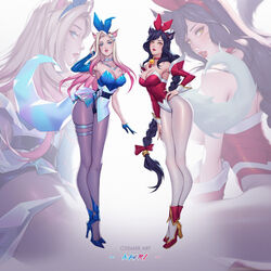 2girls ahri black_hair blonde_hair blue_eyes bunnysuit citemer curvaceous curvy curvy_figure female fox_ears fox_tail furry_tail high_heels k/da_all_out_ahri k/da_all_out_series k/da_series league_of_legends looking_at_viewer tail yellow_eyes rating:Safe score:299 user:ugaugaugau12e