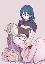 2020 artist_name bare_arms blue_eyes blue_hair bow breast_grab breast_sucking breast_sucking_through_clothes breasts byleth_(fire_emblem) byleth_(fire_emblem)_(female) cleavage_cutout closed_eyes clothed clothing dress edelgard_von_hresvelg erect_nipples erect_nipples_under_clothes eyebrows_visible_through_hair fire_emblem fire_emblem:_three_houses full_body grey_background hair_between_eyes hair_ribbon half-closed_eyes head_grab head_rest highres large_breasts long_hair looking_at_another matching_hair/eyes medium_breasts nintendo puffy_sleeves ribbon sidelocks silver_hair simple_background sitting smile sweat tears teeth thighs very_long_hair watermark yokozuwari yudepan_(yuri_no_sugata) yuri rating:Questionable score:188 user:Blookryynnn