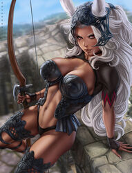 1girls abs big_breasts breasts cleavage dandon_fuga dark-skinned_female dark_skin female female_only final_fantasy final_fantasy_xii fran large_breasts looking_at_viewer pinup rabbit_humanoid red_eyes solo square_enix toned toned_female viera white_hair rating:Questionable score:163 user:justausername