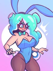 blue_eyes blush bunny_ears bunny_tail bunnysuit cleavage cyan_hair digital_drawing_(artwork) digital_media_(artwork) embarrassed gem_(gemrazzled) gemrazzled medium_breasts octoling octoling_girl original_character splatoon splatoon_2 tentacle_hair rating:Explicit score:86 user:carl1525